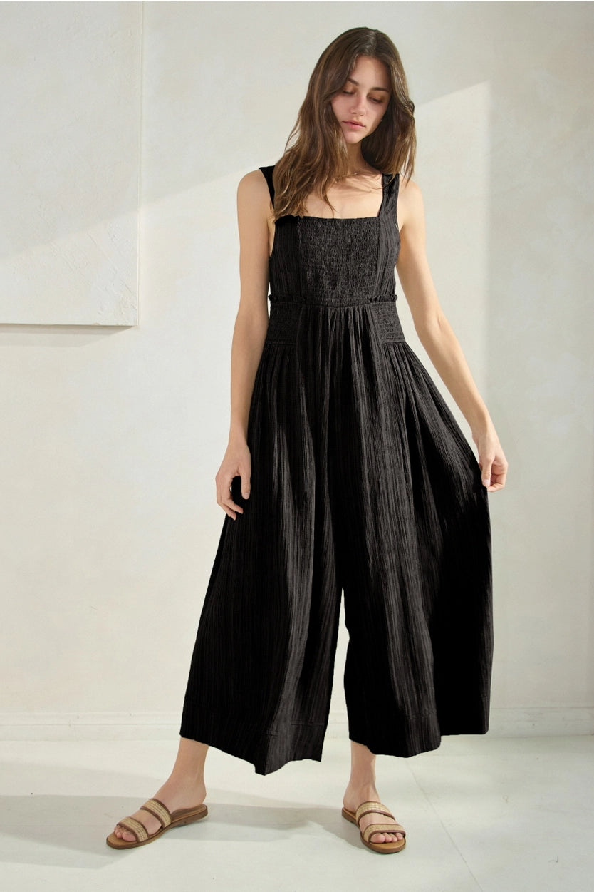 Black Crinkle Wide Leg Jumper