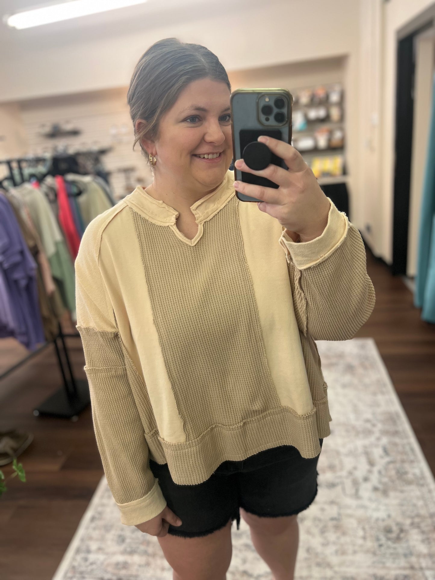 Waffle contrast Pullover - 2 Colors