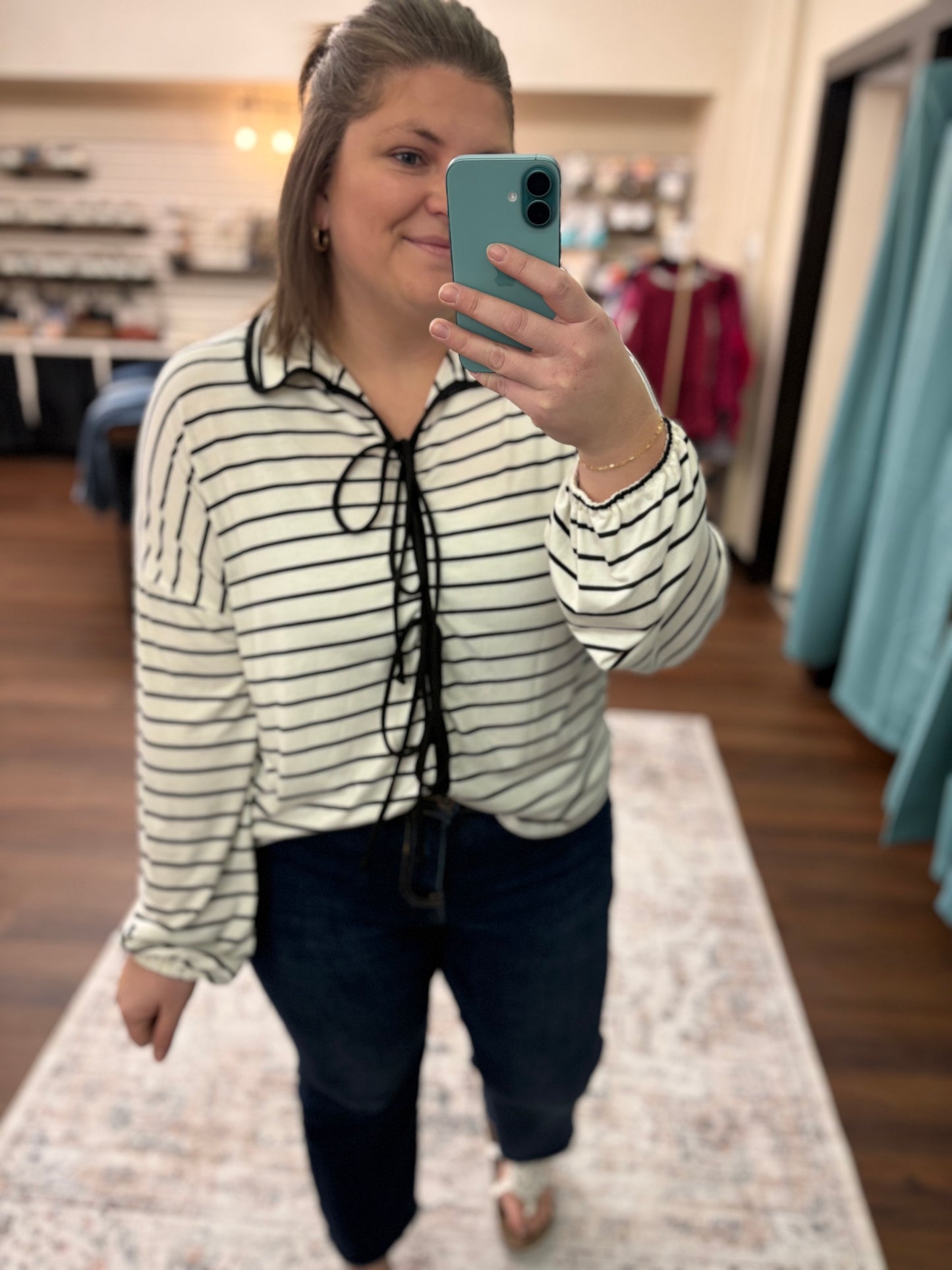 Black Bow Striped Blouse