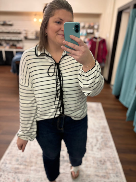 Black Bow Striped Blouse