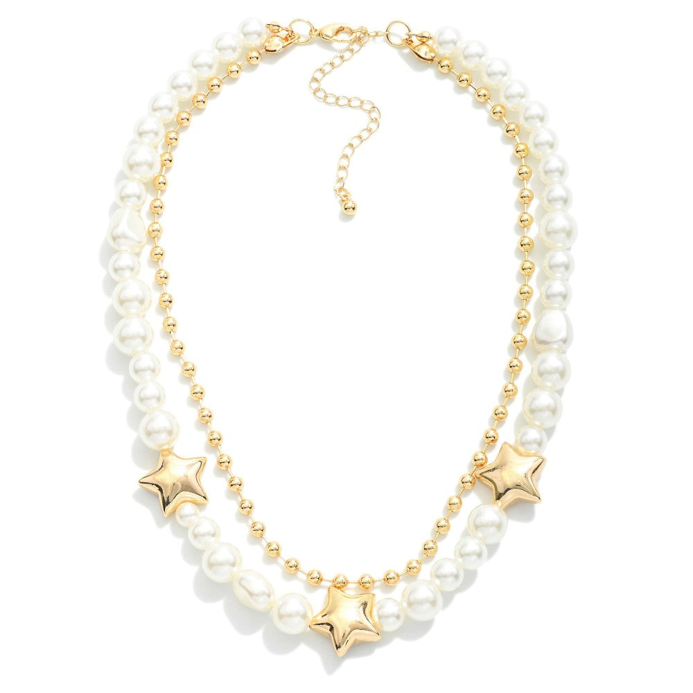 Pearl and Start Layered Necklace