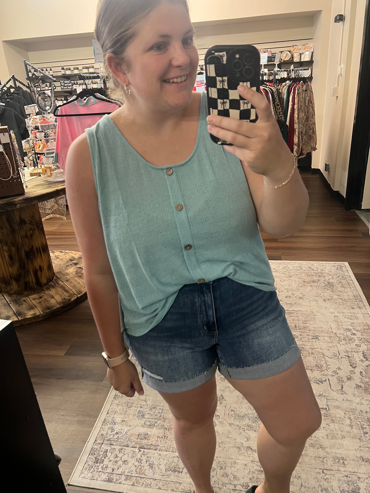 Button Down Knit Tank - Blue