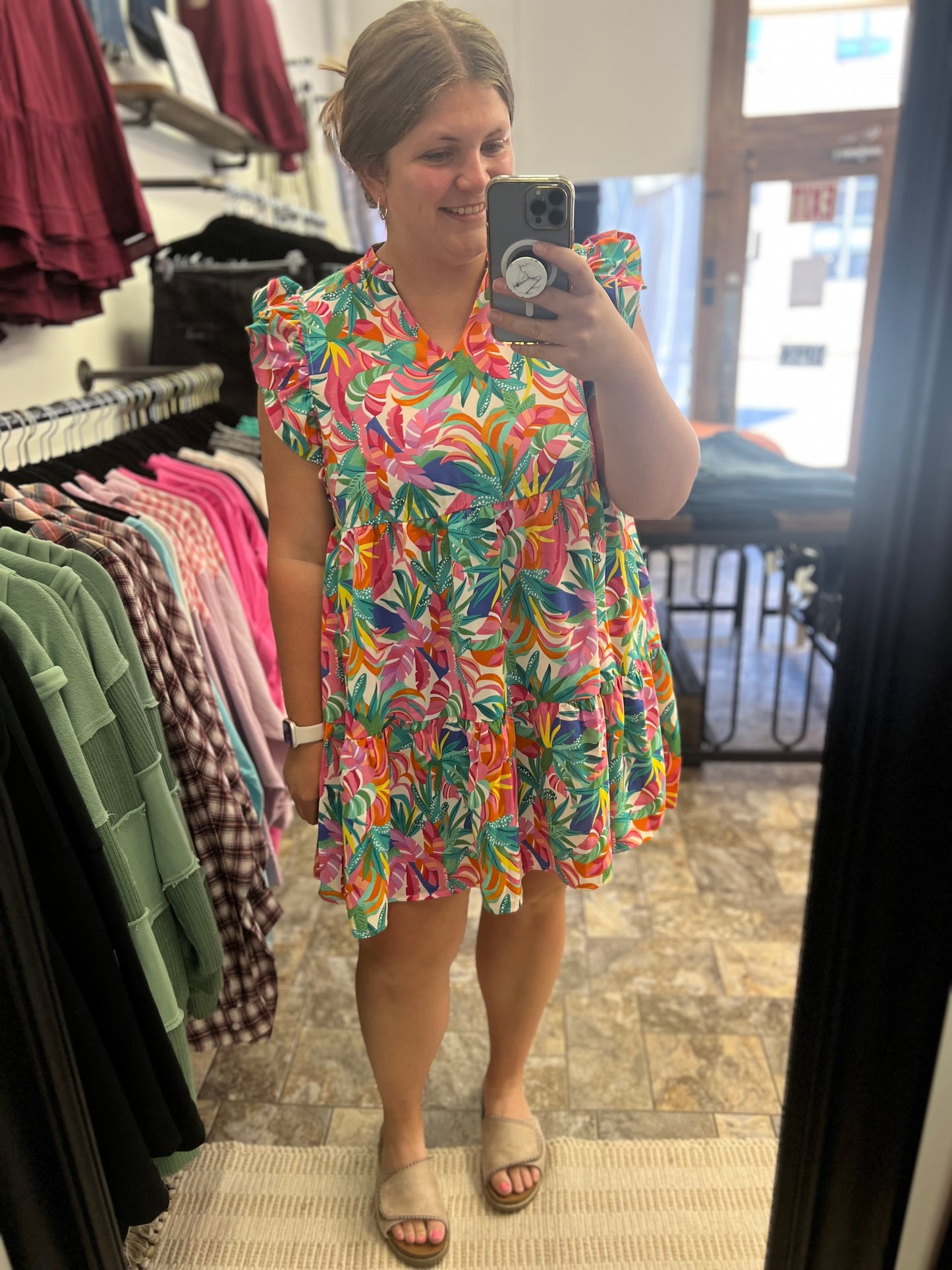This fabric and pattern combo make this the perfect summer dress! Whether you have a tropical vacation coming up or just need a cute summer dress - this will keep yo