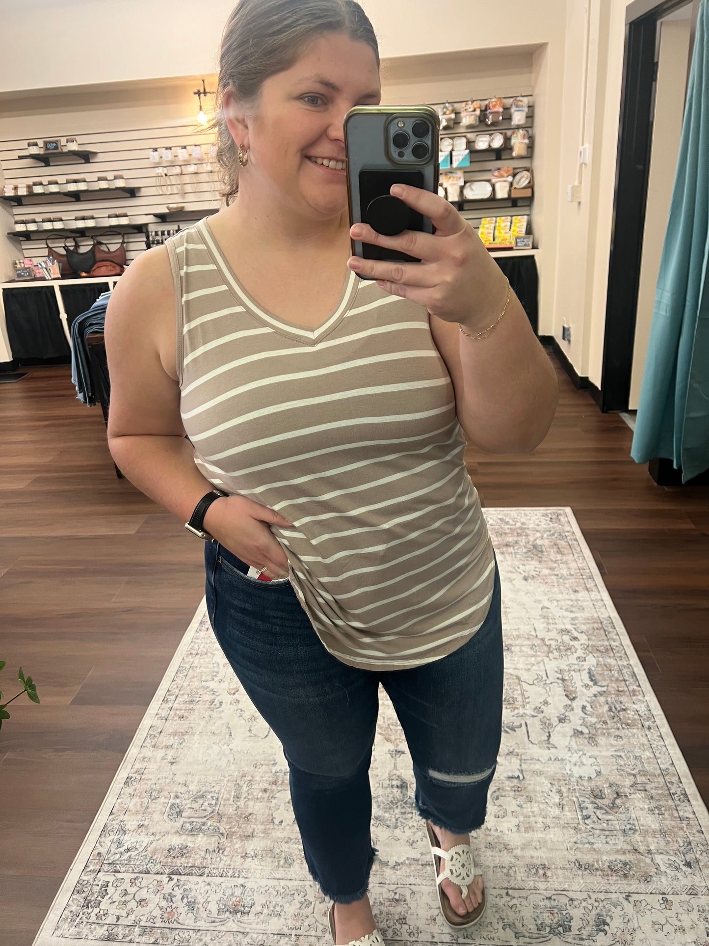 V-neck Striped Tank