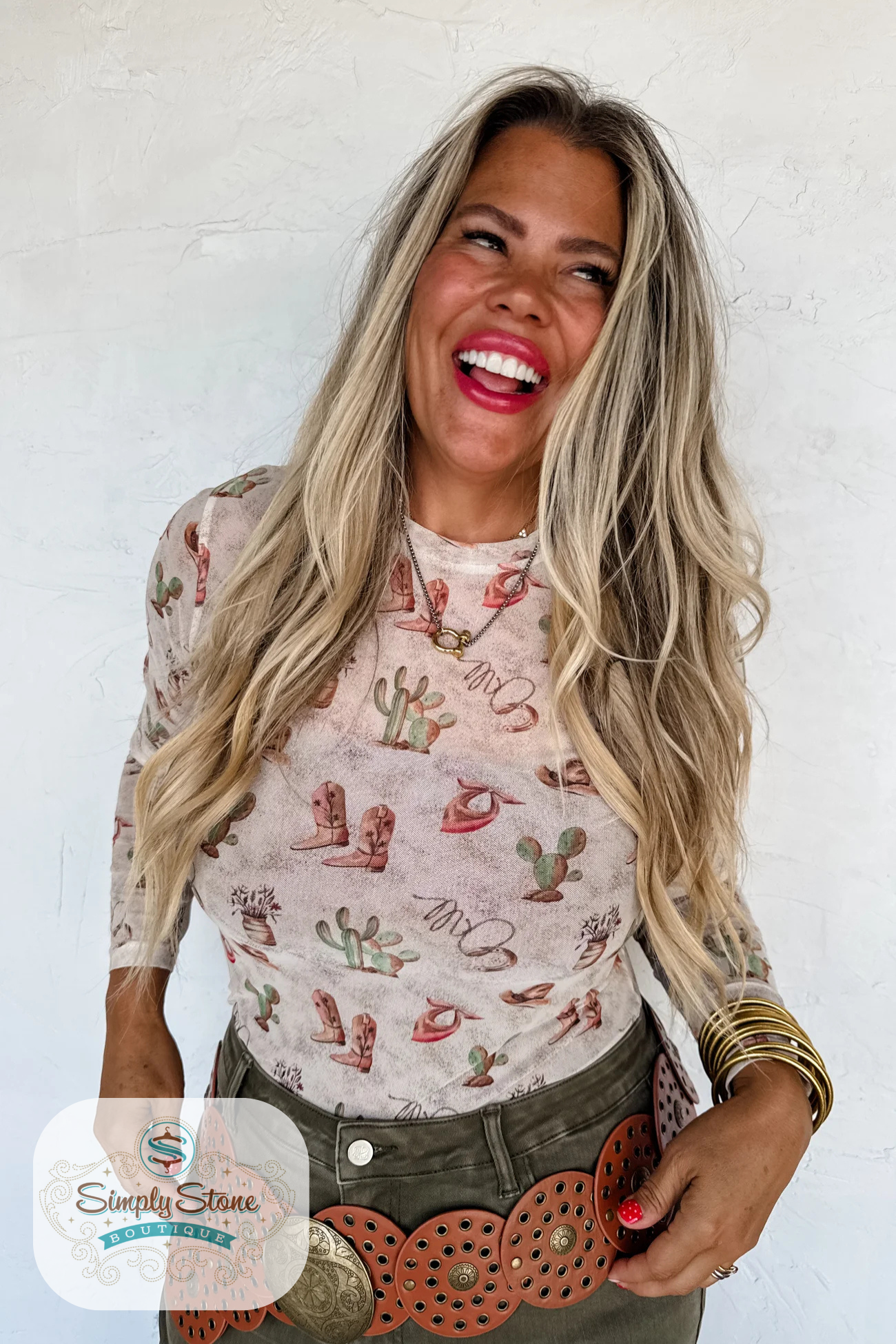 Cactus & Boots Mesh Top