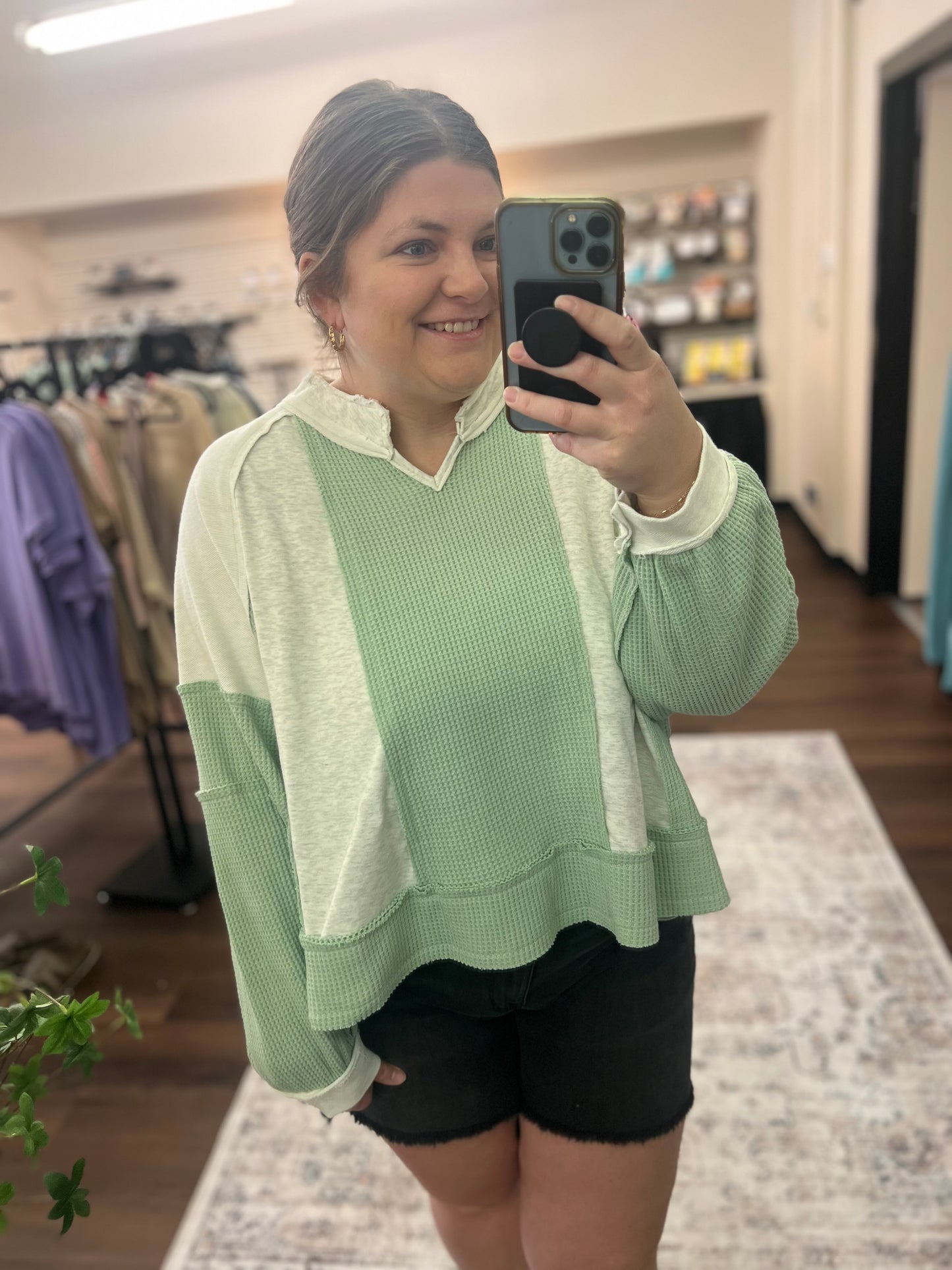 Waffle contrast Pullover - 2 Colors