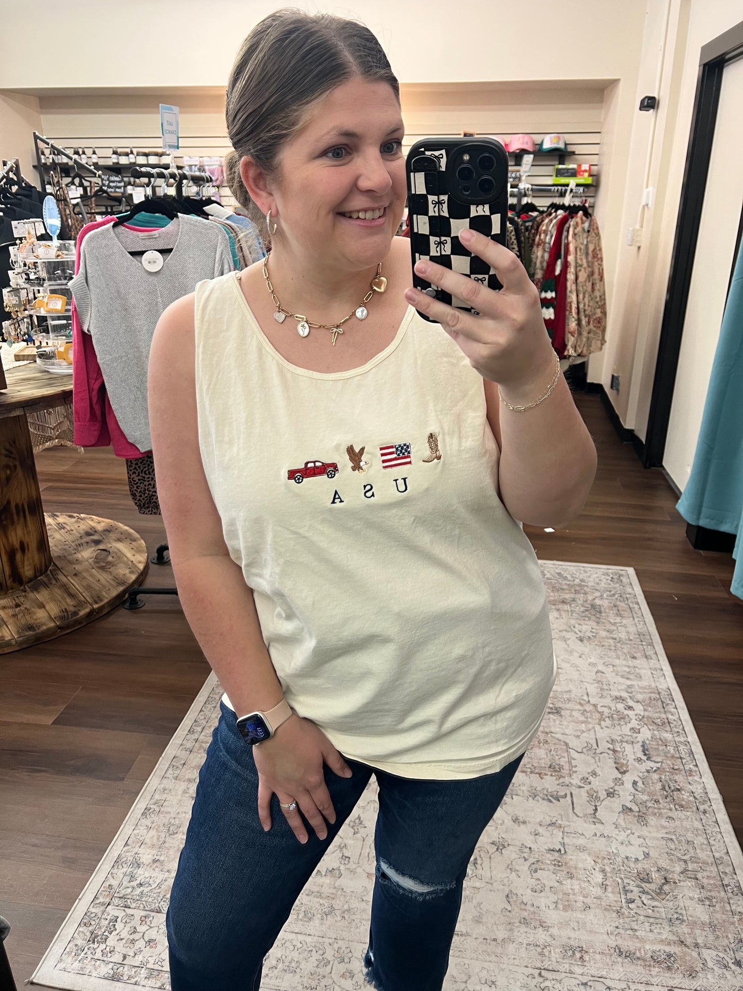 Embroidered USA Tank