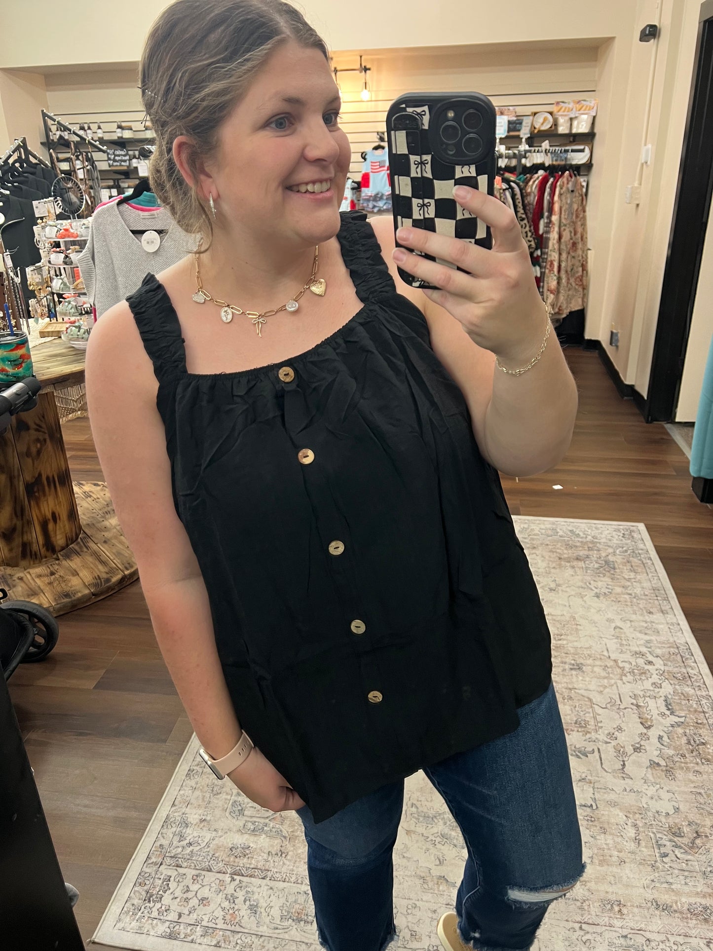 Black Ruffle Strap Tank