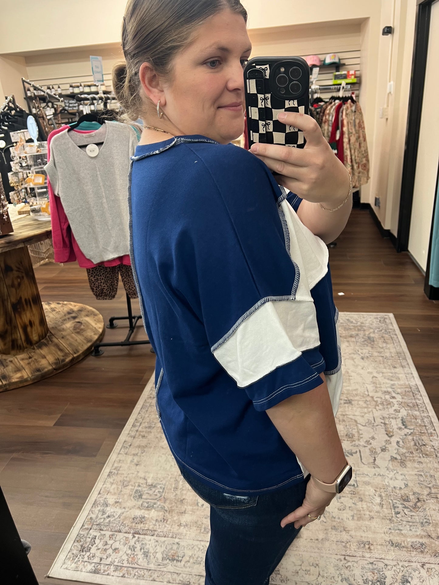 Terry Color Block Top - Navy