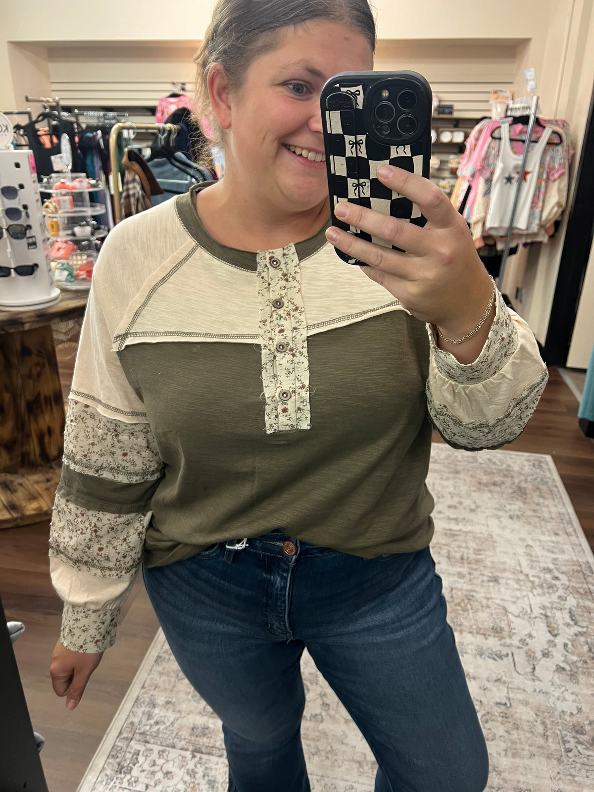 Olive Floral Henley