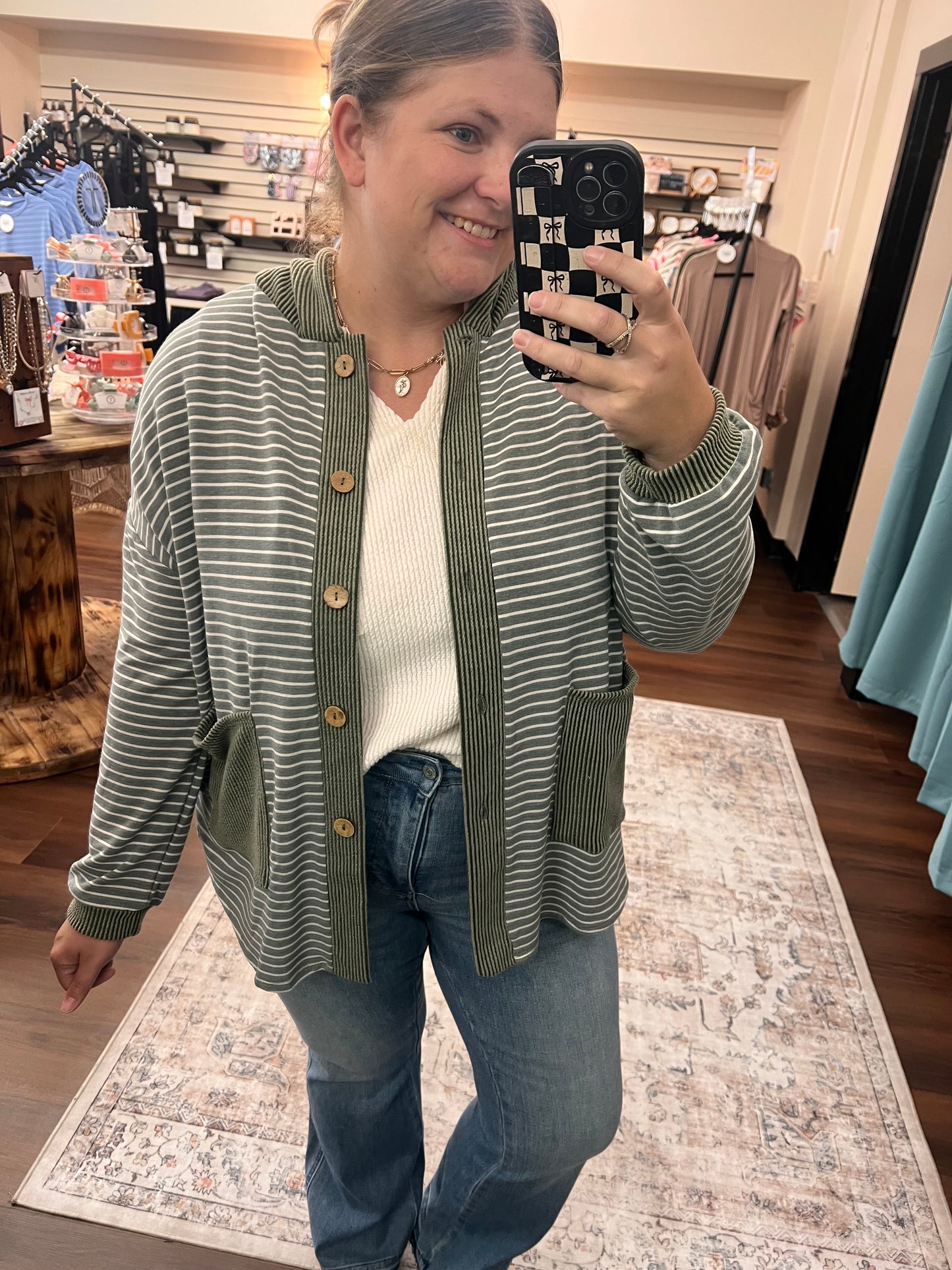 Olive Striped Button Cardigan