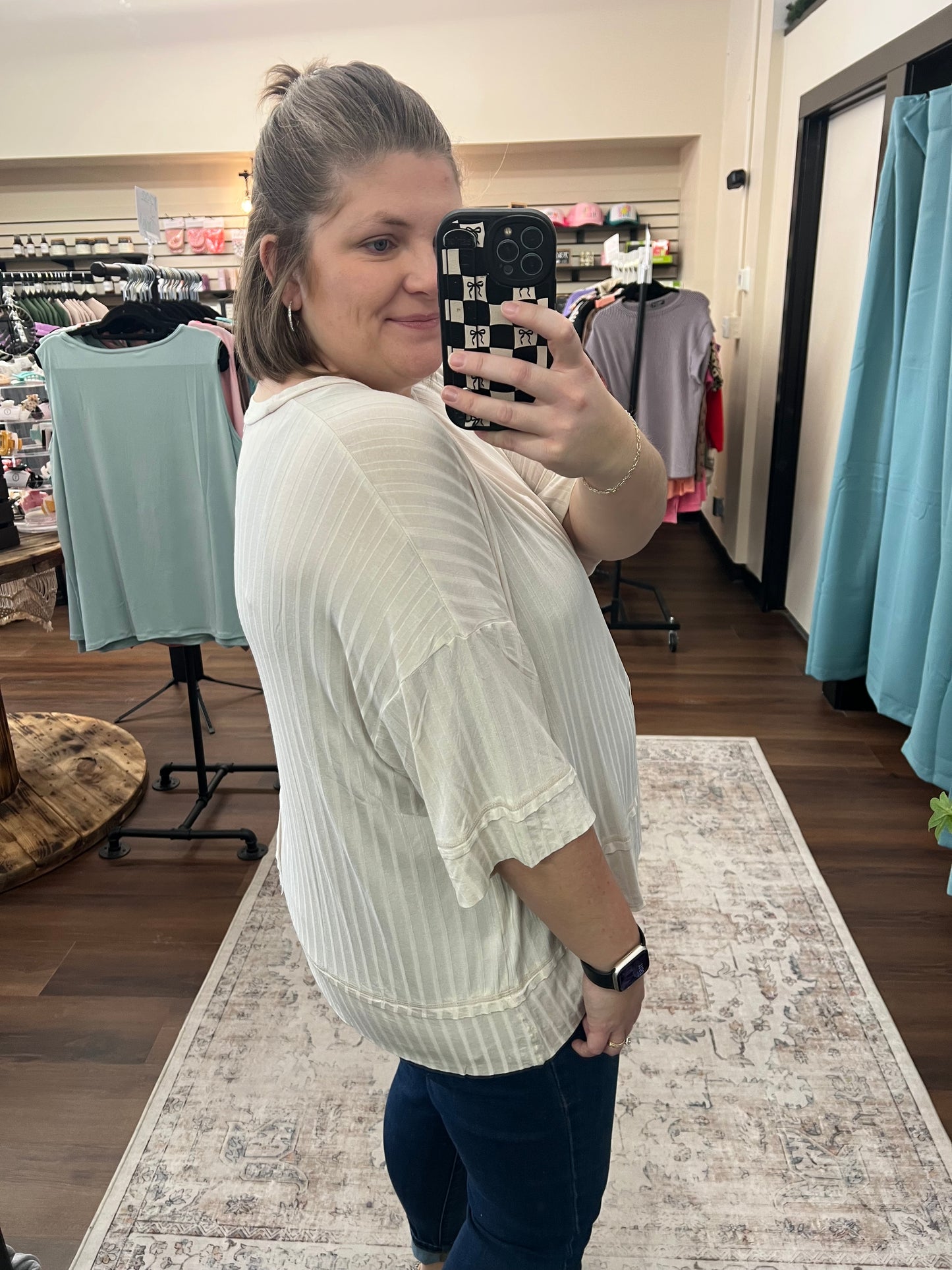 Ribbed Drop Shoulder Top