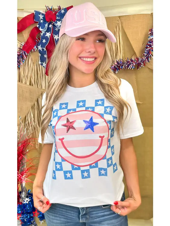 Checkered Smiley USA Graphic