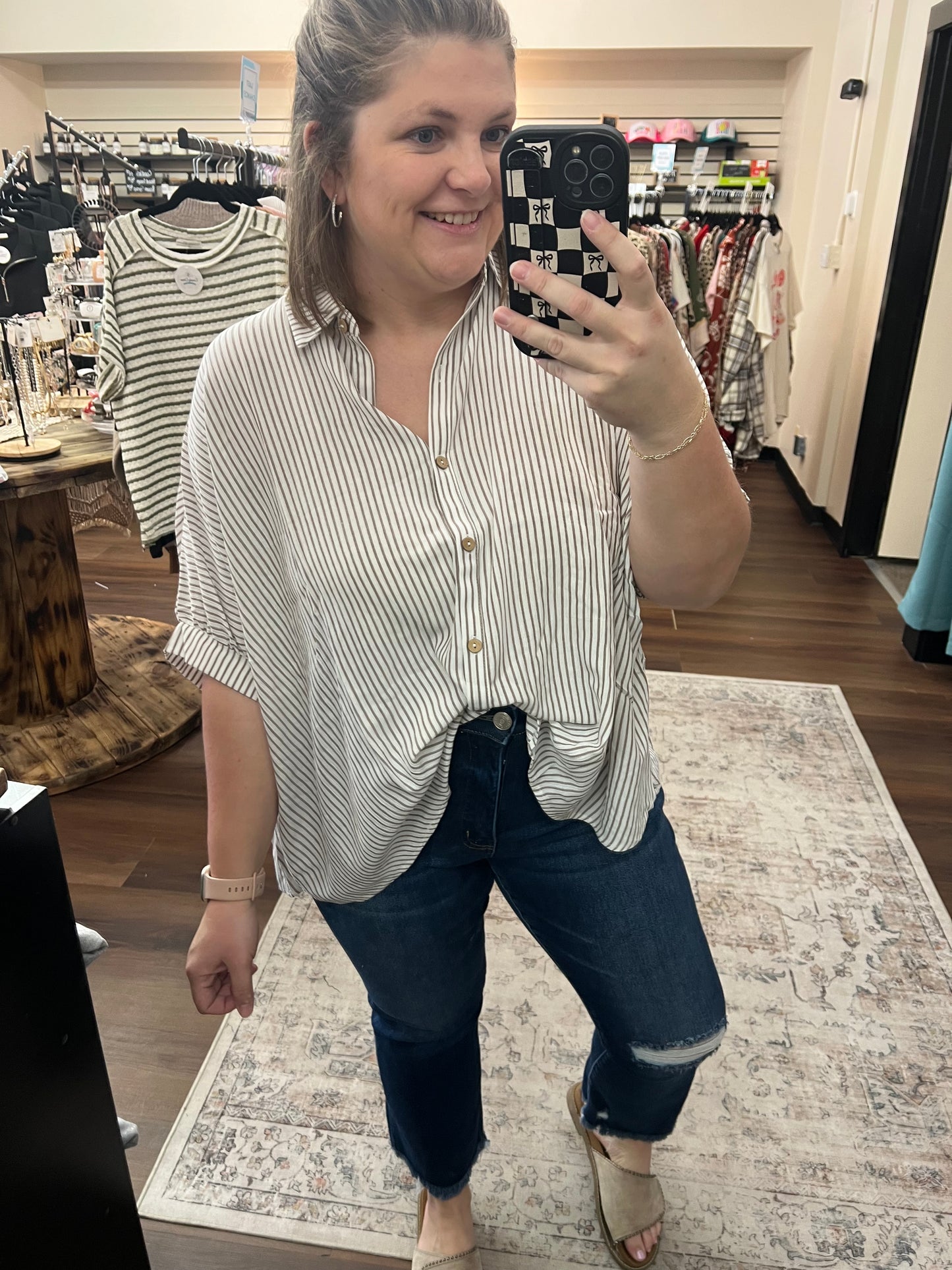 Breeze Button Down Top - Brown