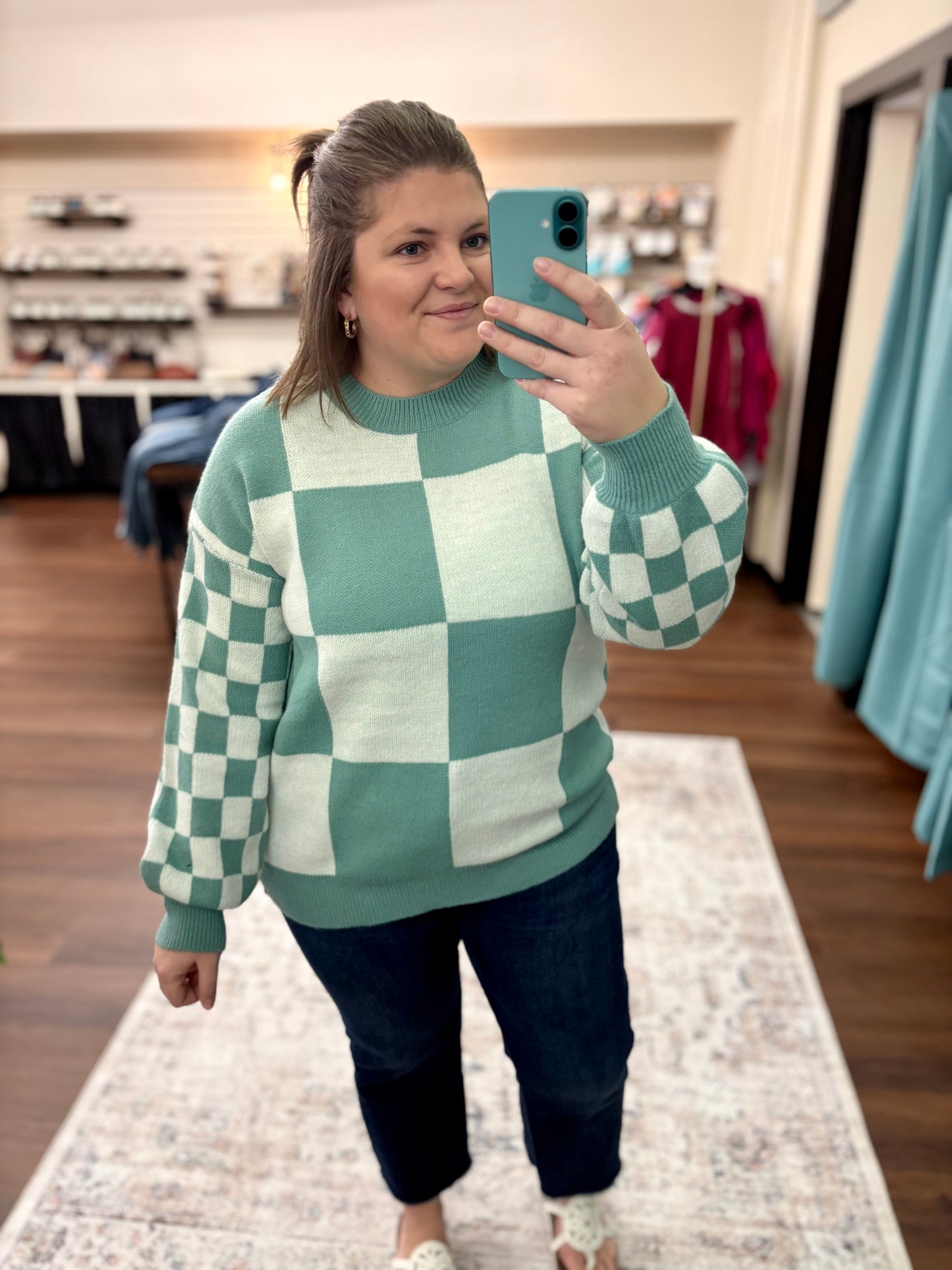 Checkered Print Sweater - 2 Colors