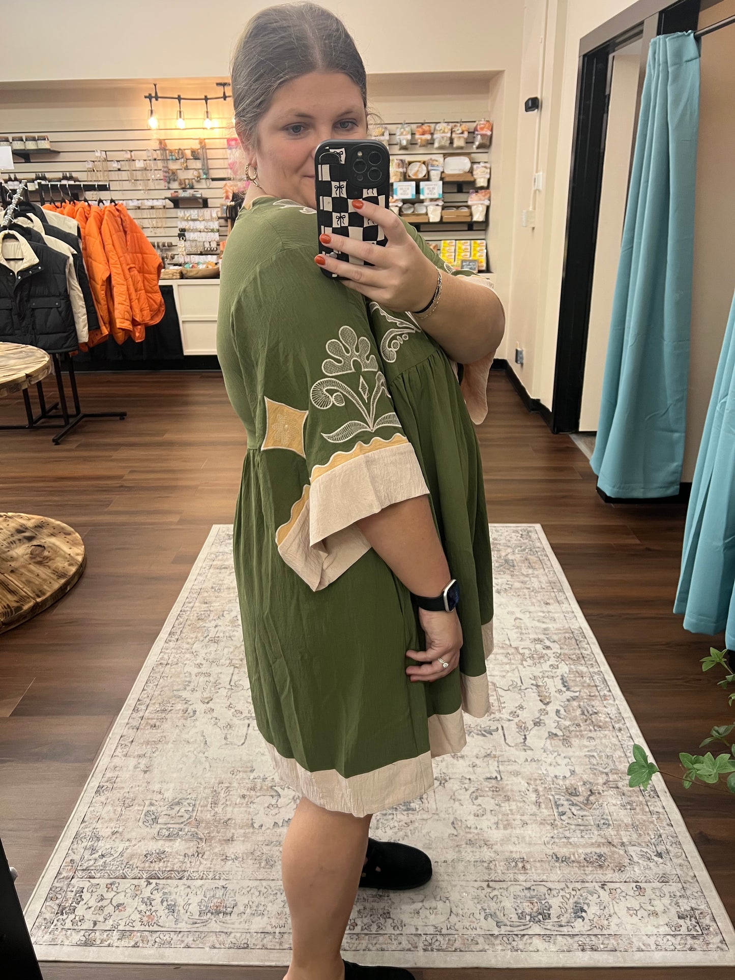 Embroidered Olive Dress