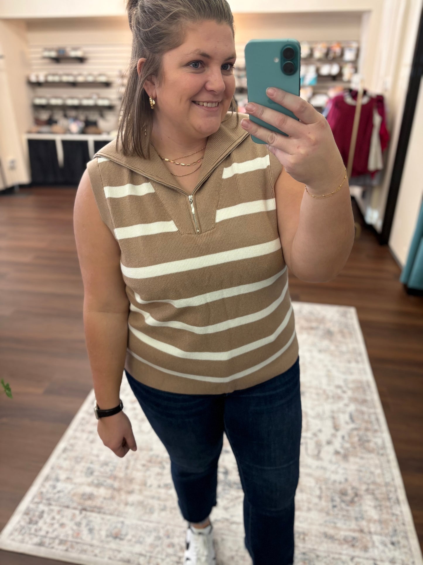 Mocha Striped Sweater Vest