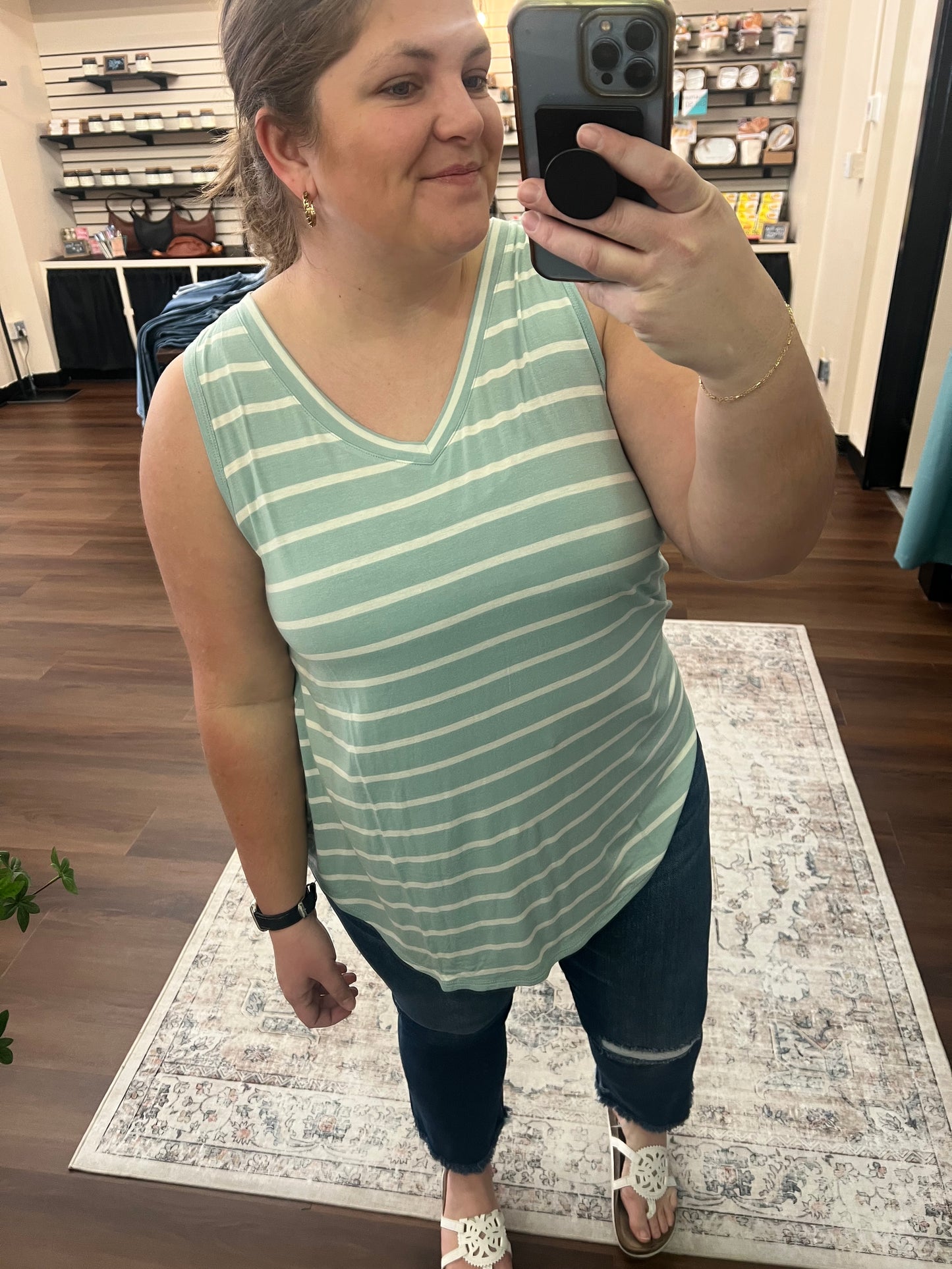 V-neck Striped Tank