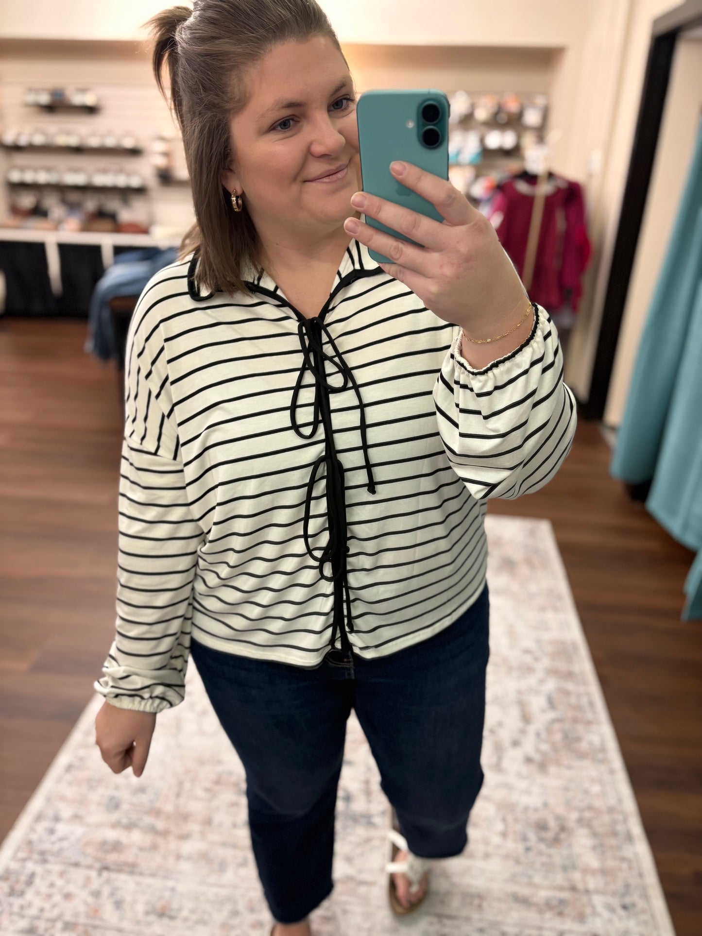 Black Bow Striped Blouse
