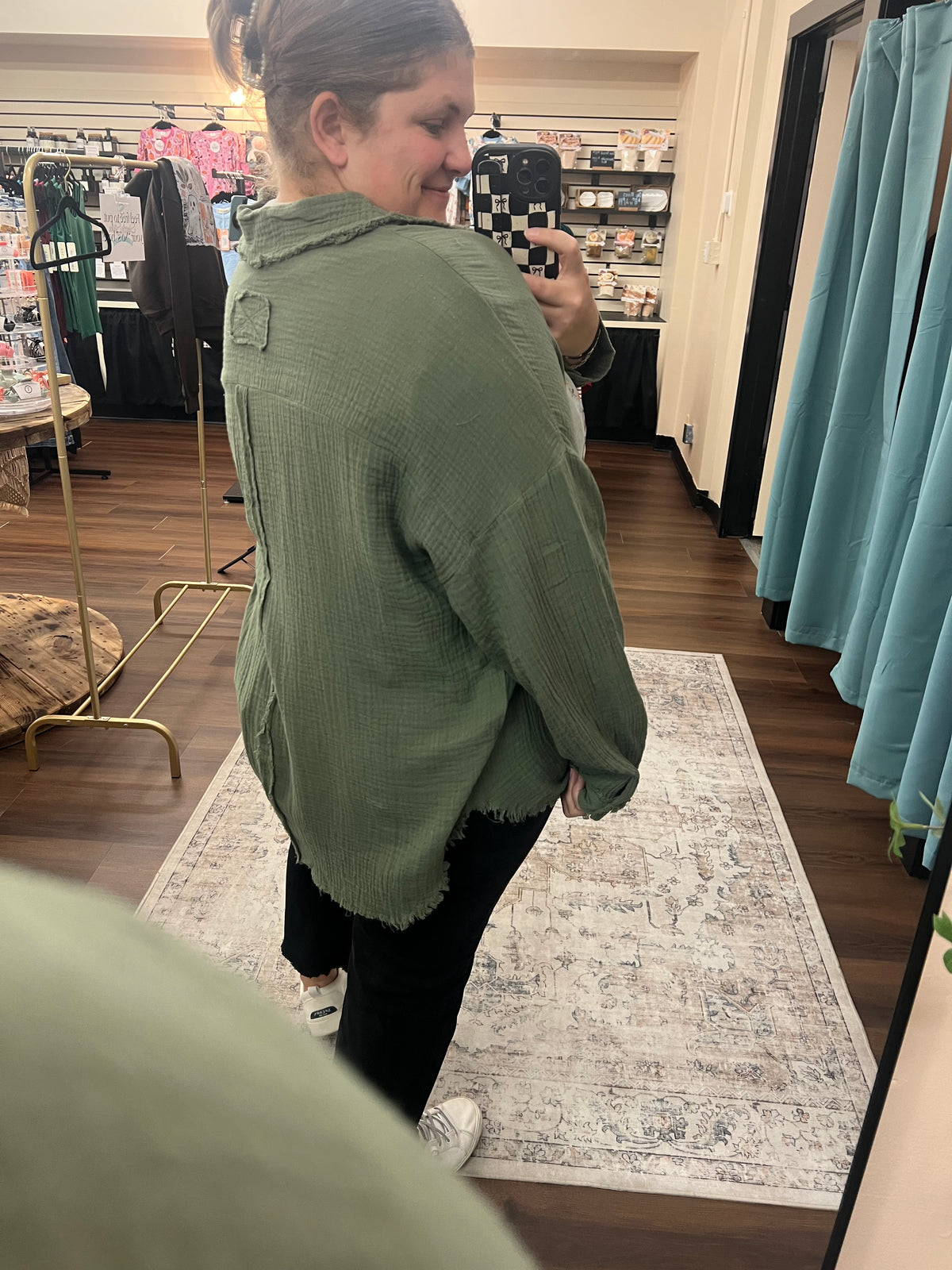 Olive Gauze Button Down