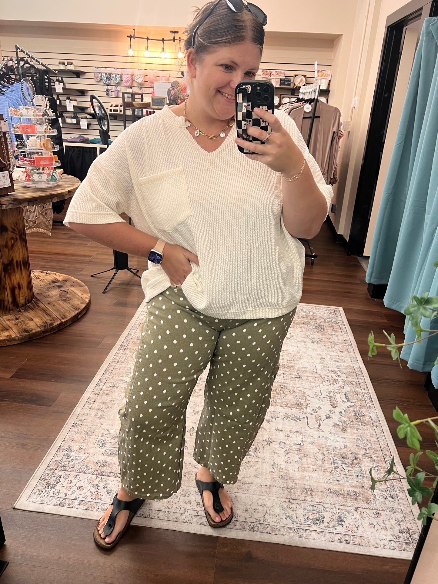 Olive Dot Barrel Denim