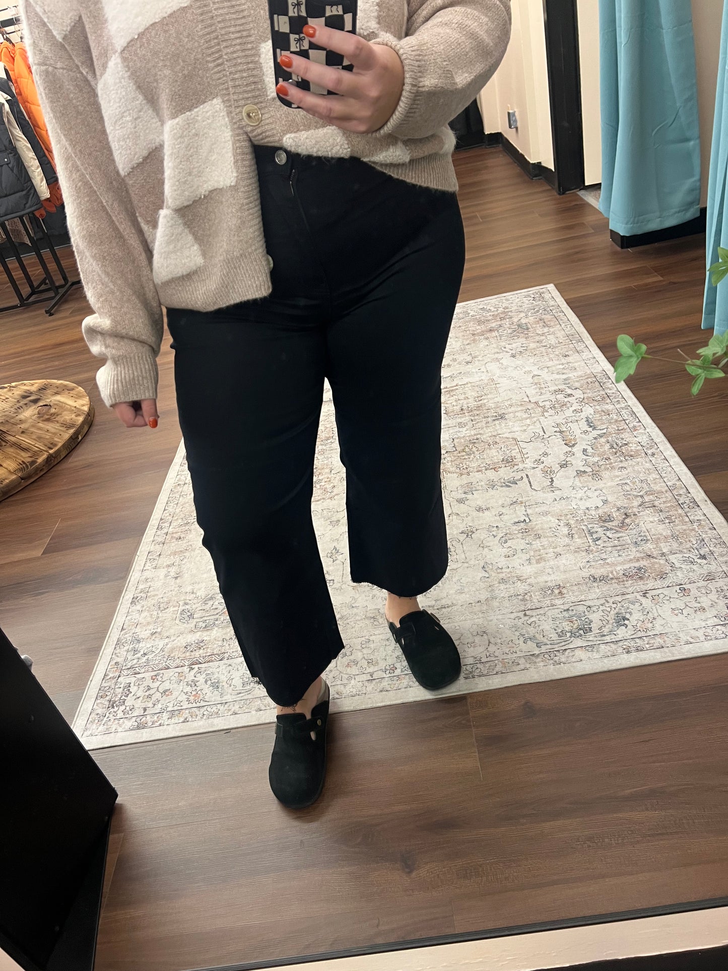 High Rise Black Cropped Wide Leg