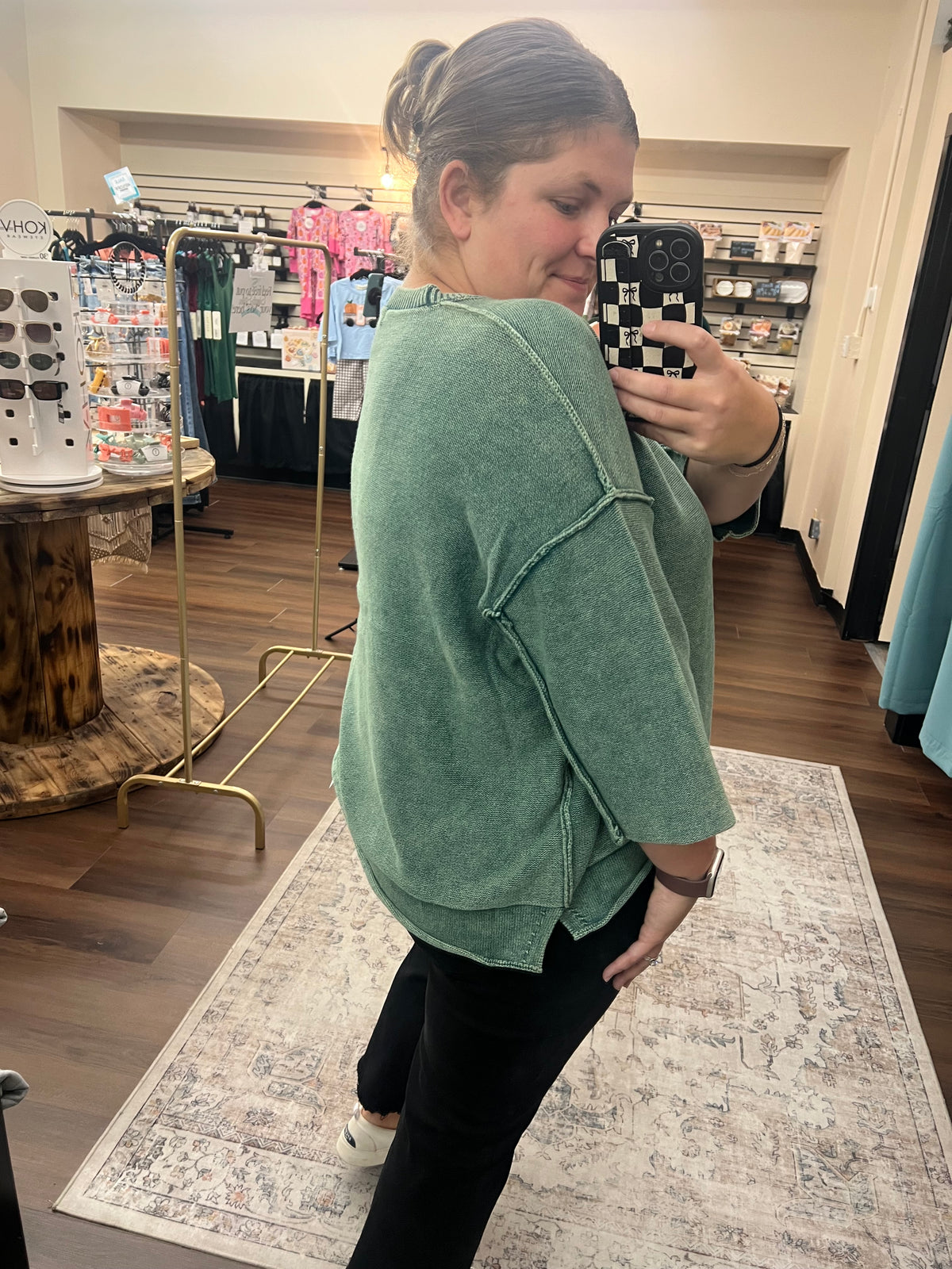 3/4 Sleeve Boxy Sweater - Hunter