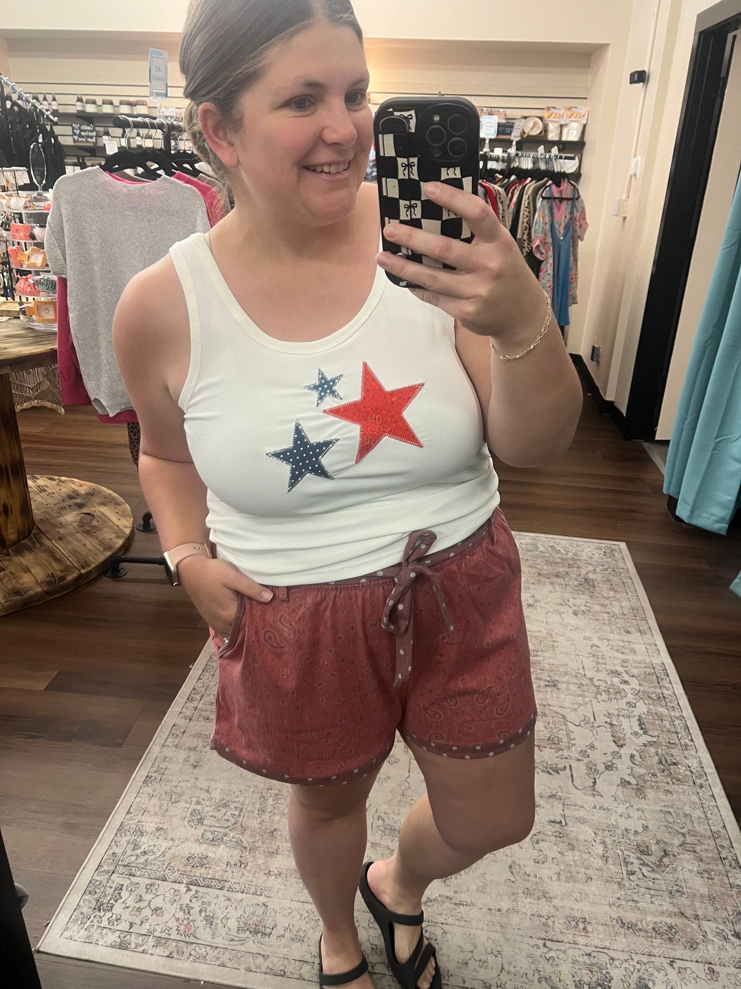 Piper Stretch Denim Short - Red Paisley