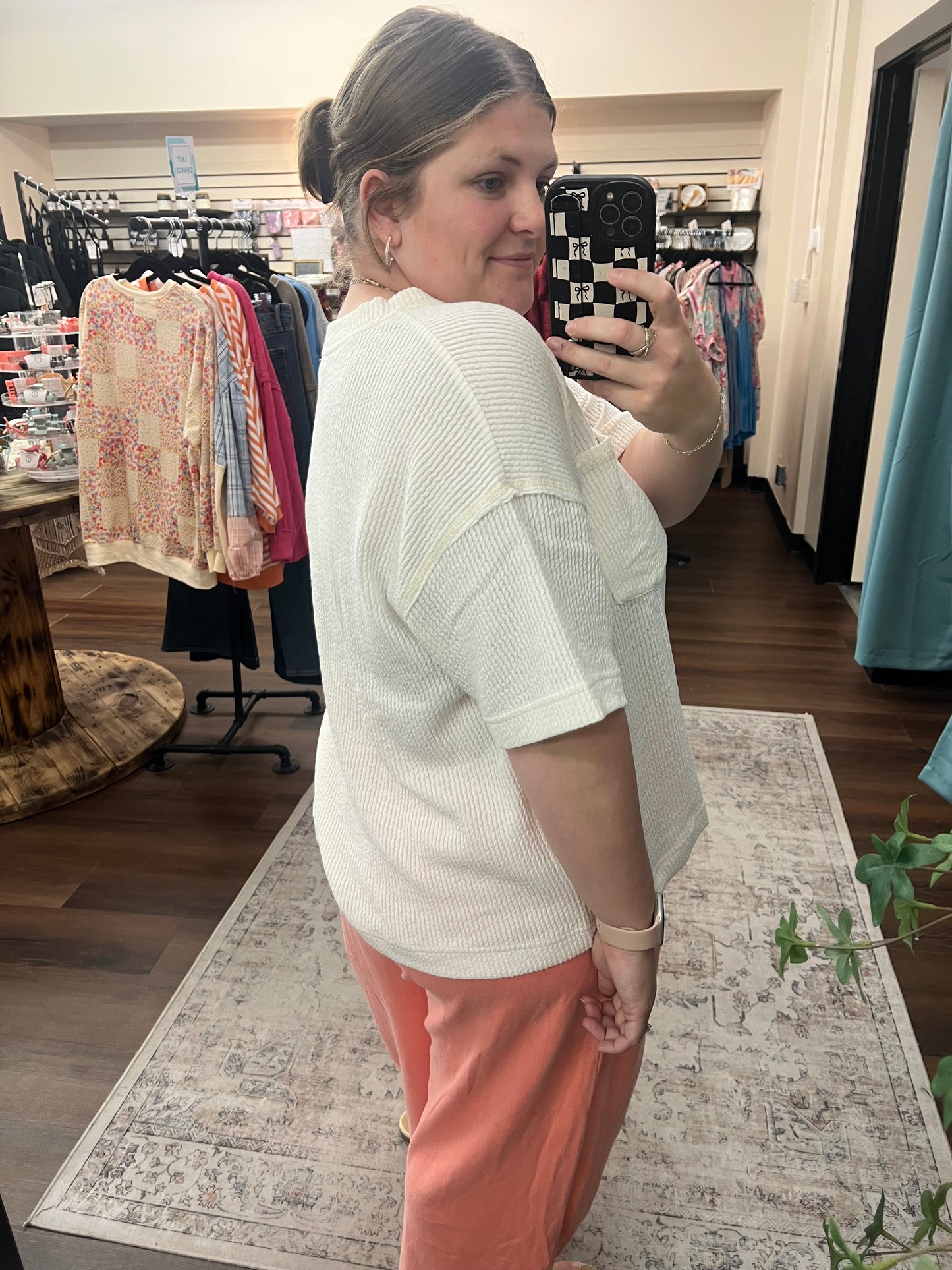 Ivory Split Neck Ribbed Top