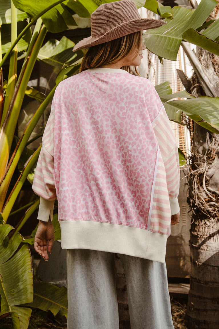 Leopard and Striped Mixed Pullover