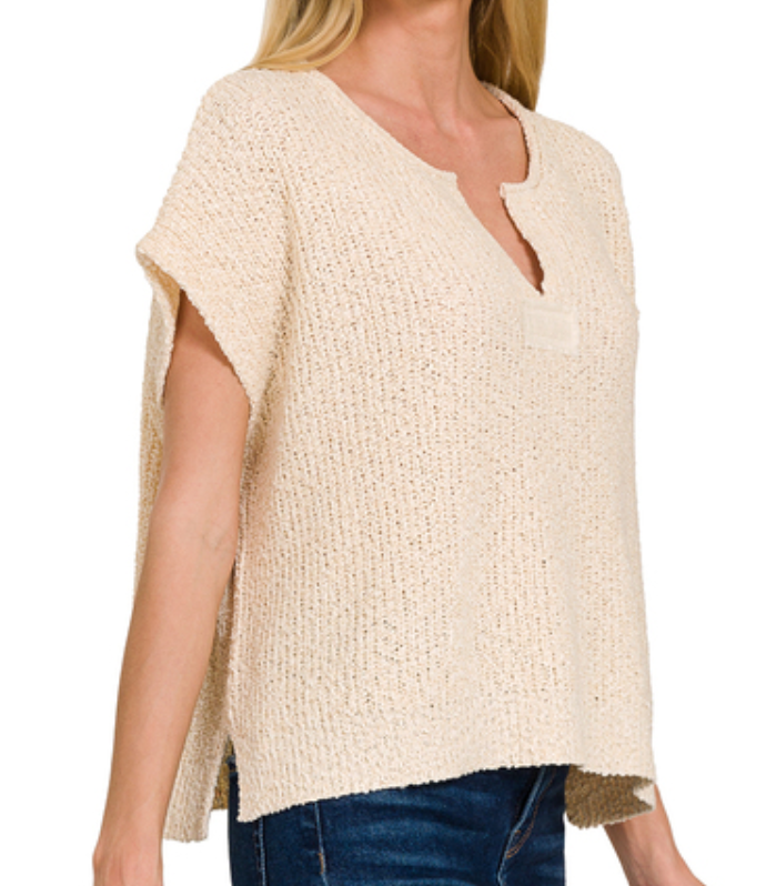 Split Neck Pullover Sweater