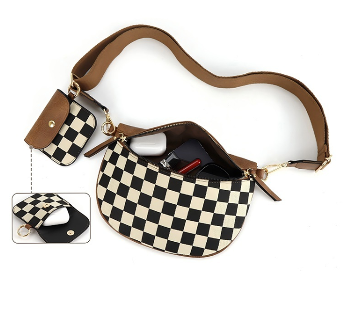 Camel Checkered Crossbody