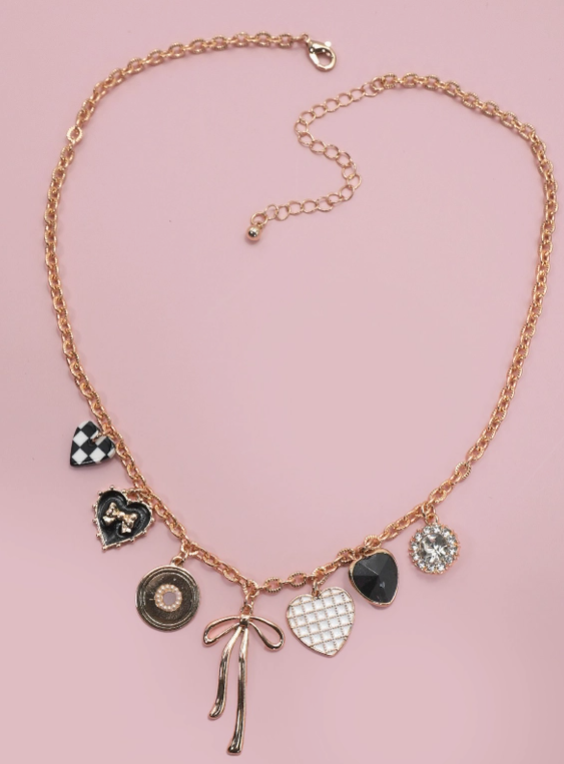 Bow/Checkered Charm Necklace