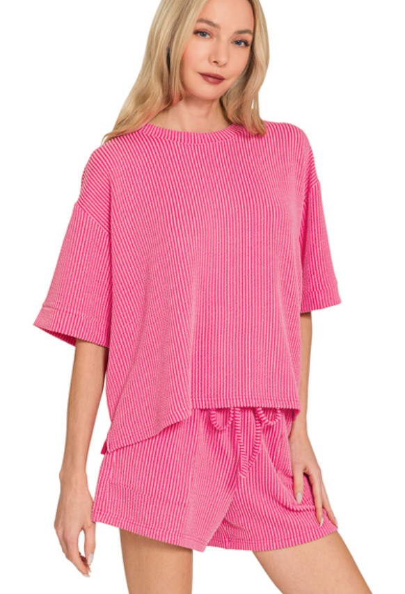 Fuchsia Ribbed Short Set