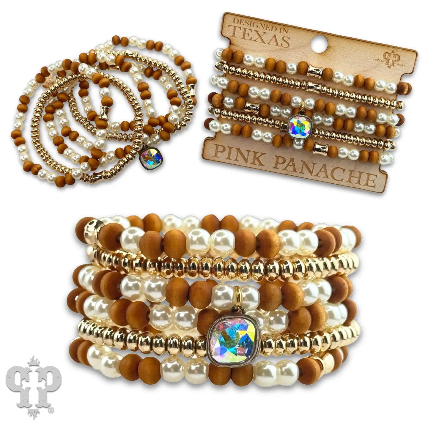 Wood and Pearl Bracelet Set