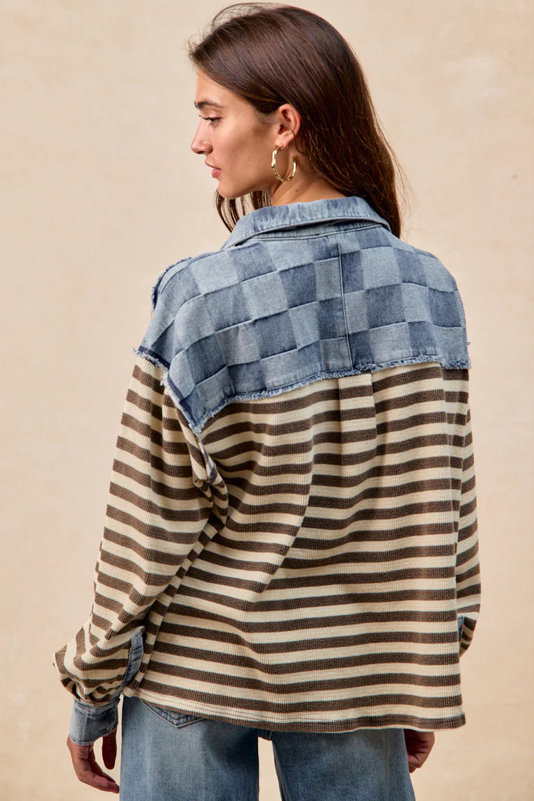 Checkered Denim Pullover