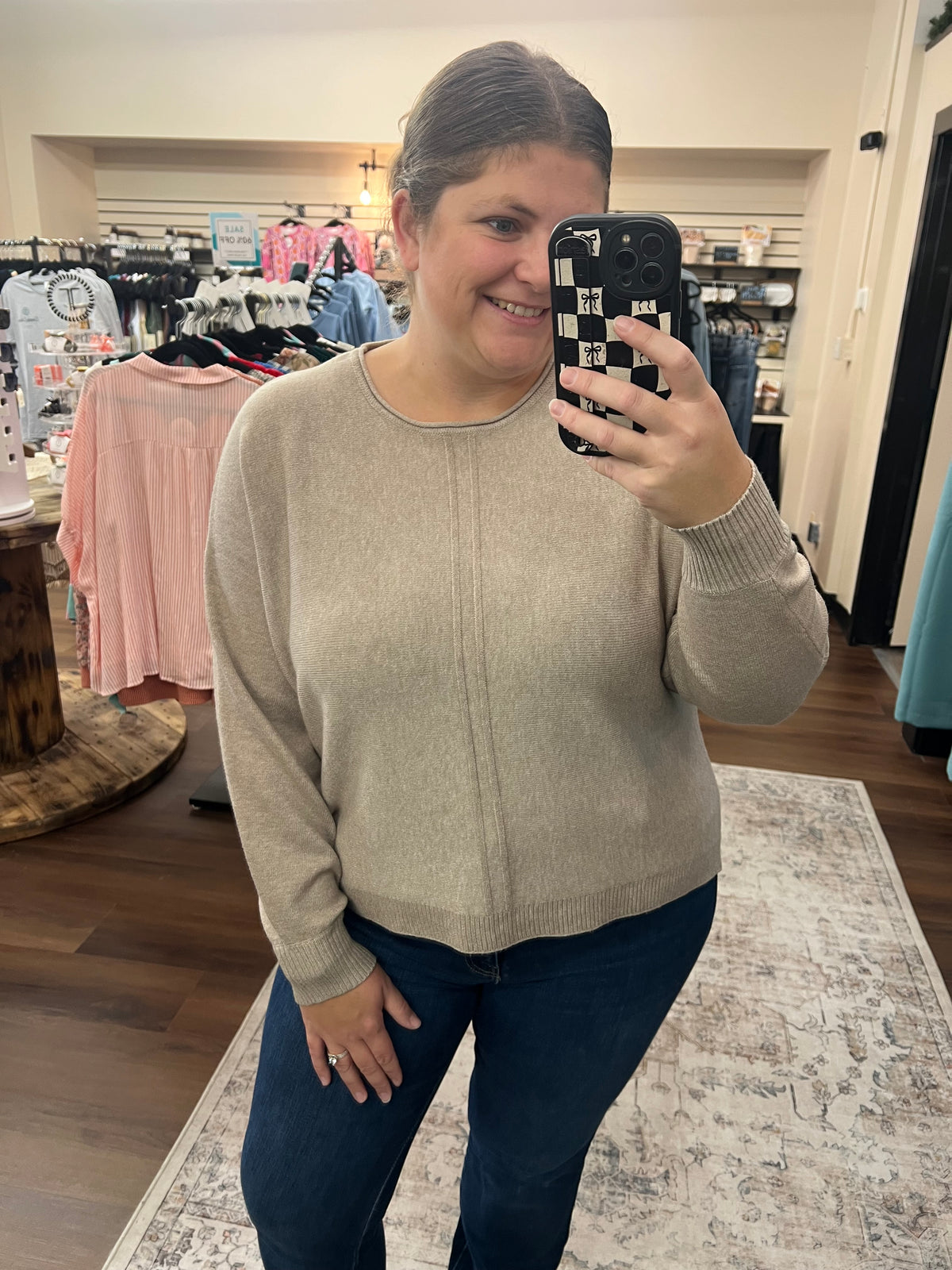 Front Seam Round Neck Sweater - H. Mocha