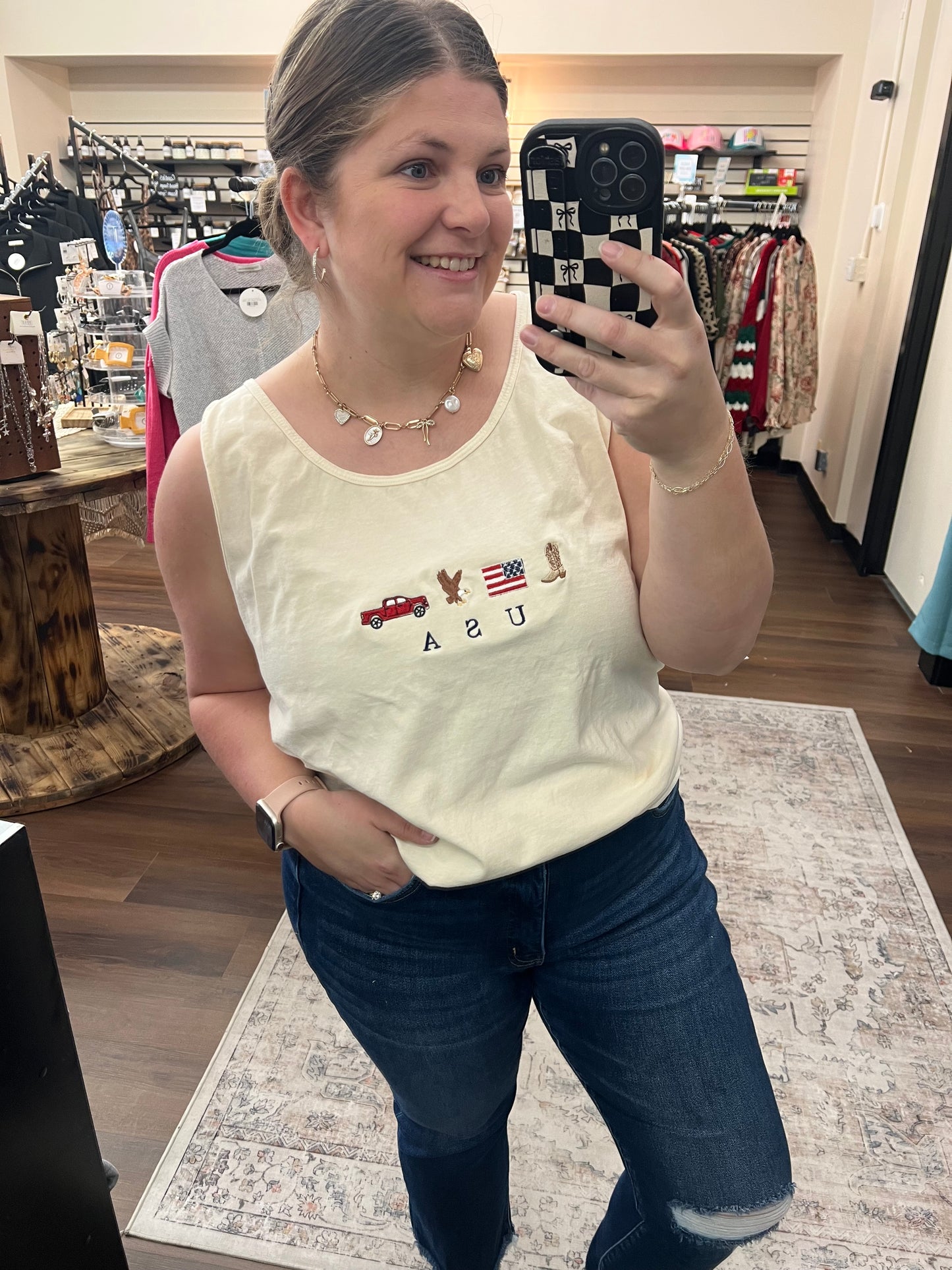 Embroidered USA Tank