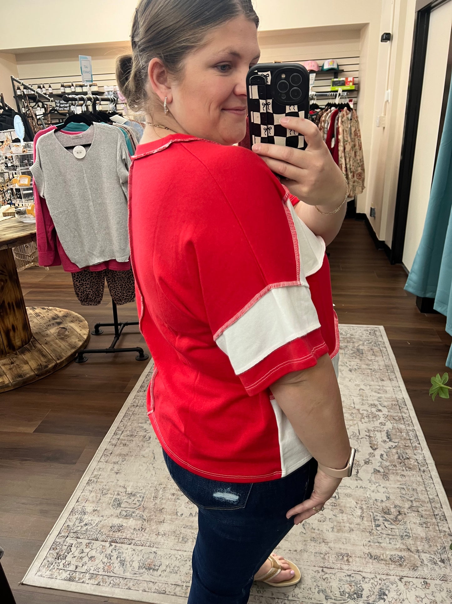 Terry Color Block Top - Ruby