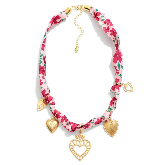 Floral Bandana Heart Necklace