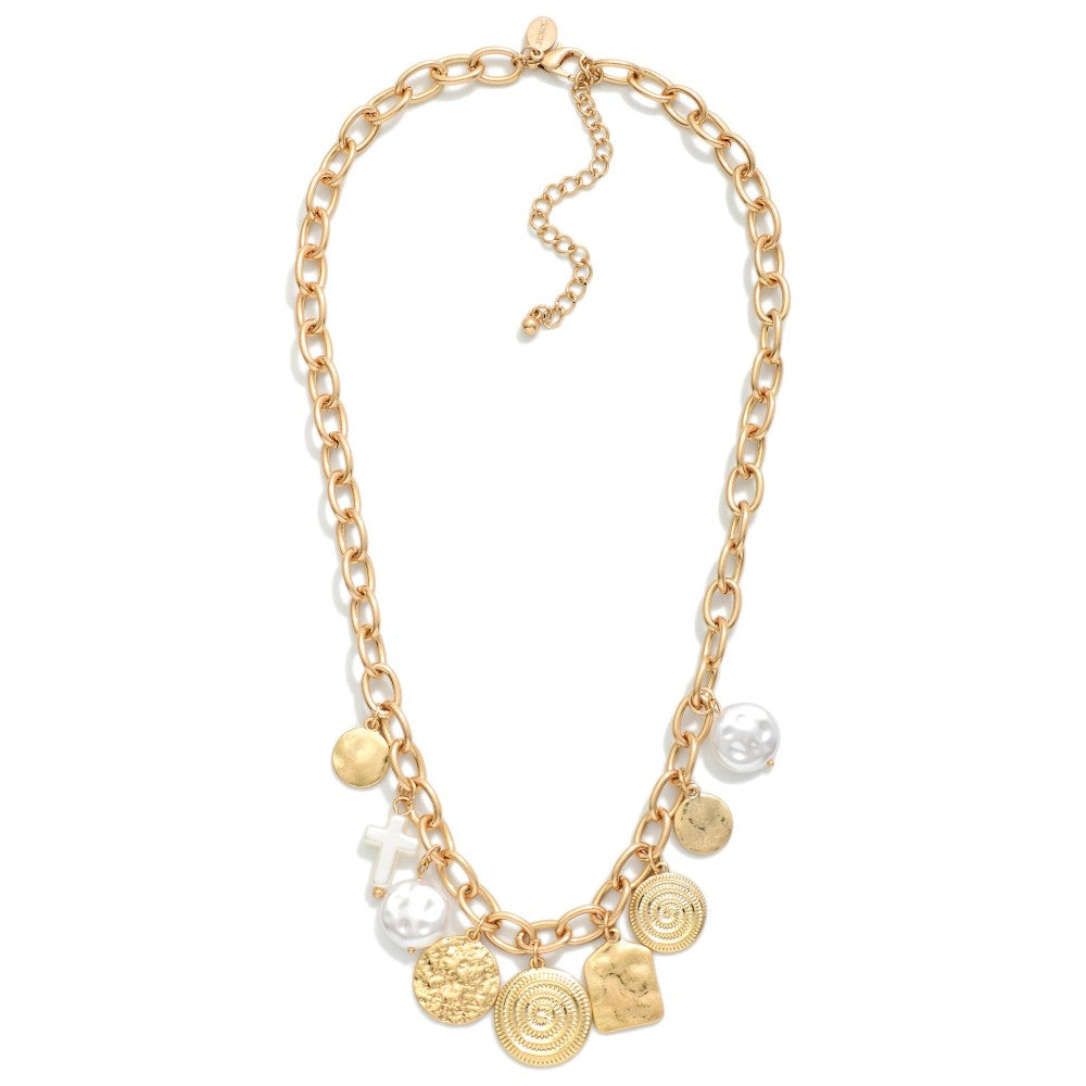 Textured Metal Charm Necklace