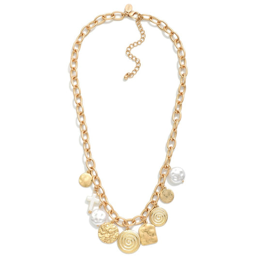 Textured Metal Charm Necklace