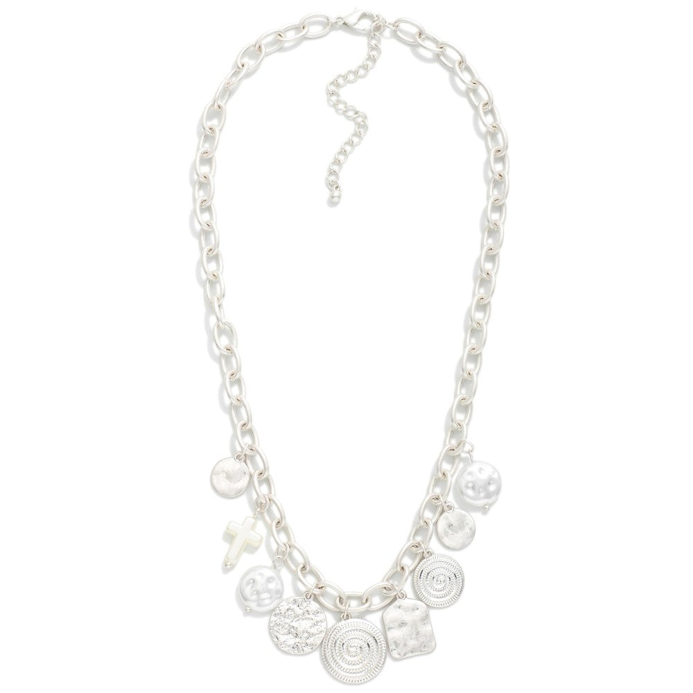 Textured Metal Charm Necklace