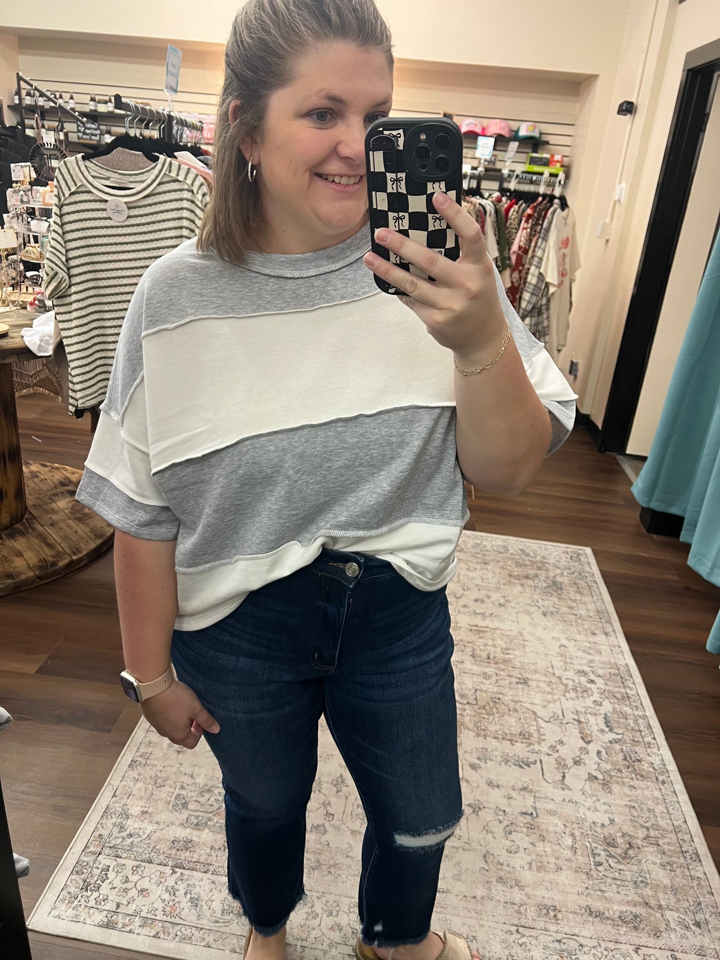 Terry Color Block Top - Grey