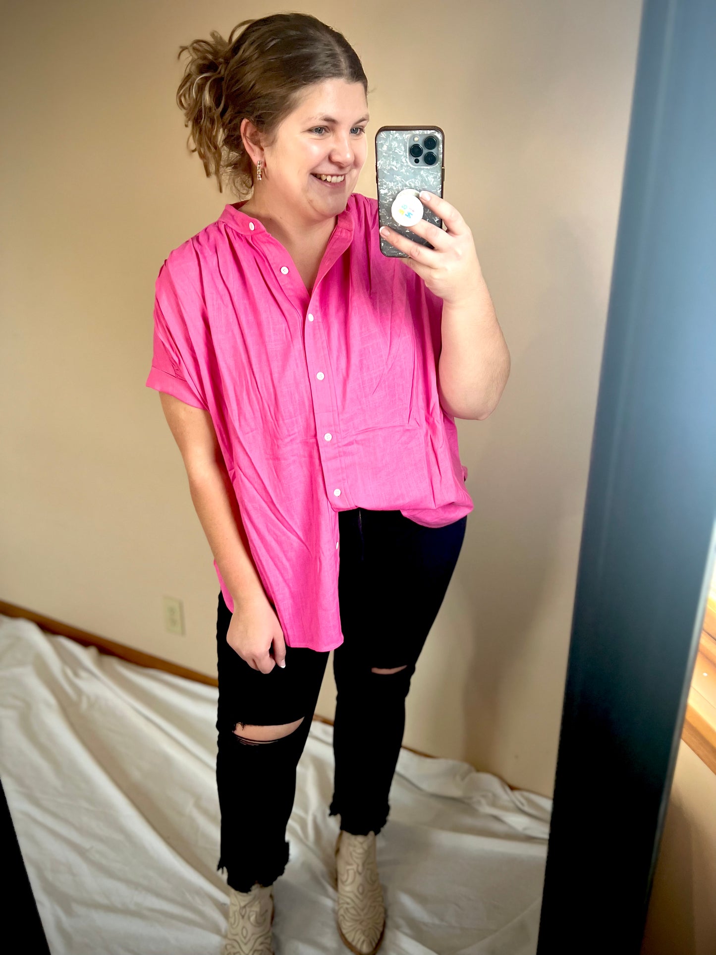 Pink Loose Fit Button Down