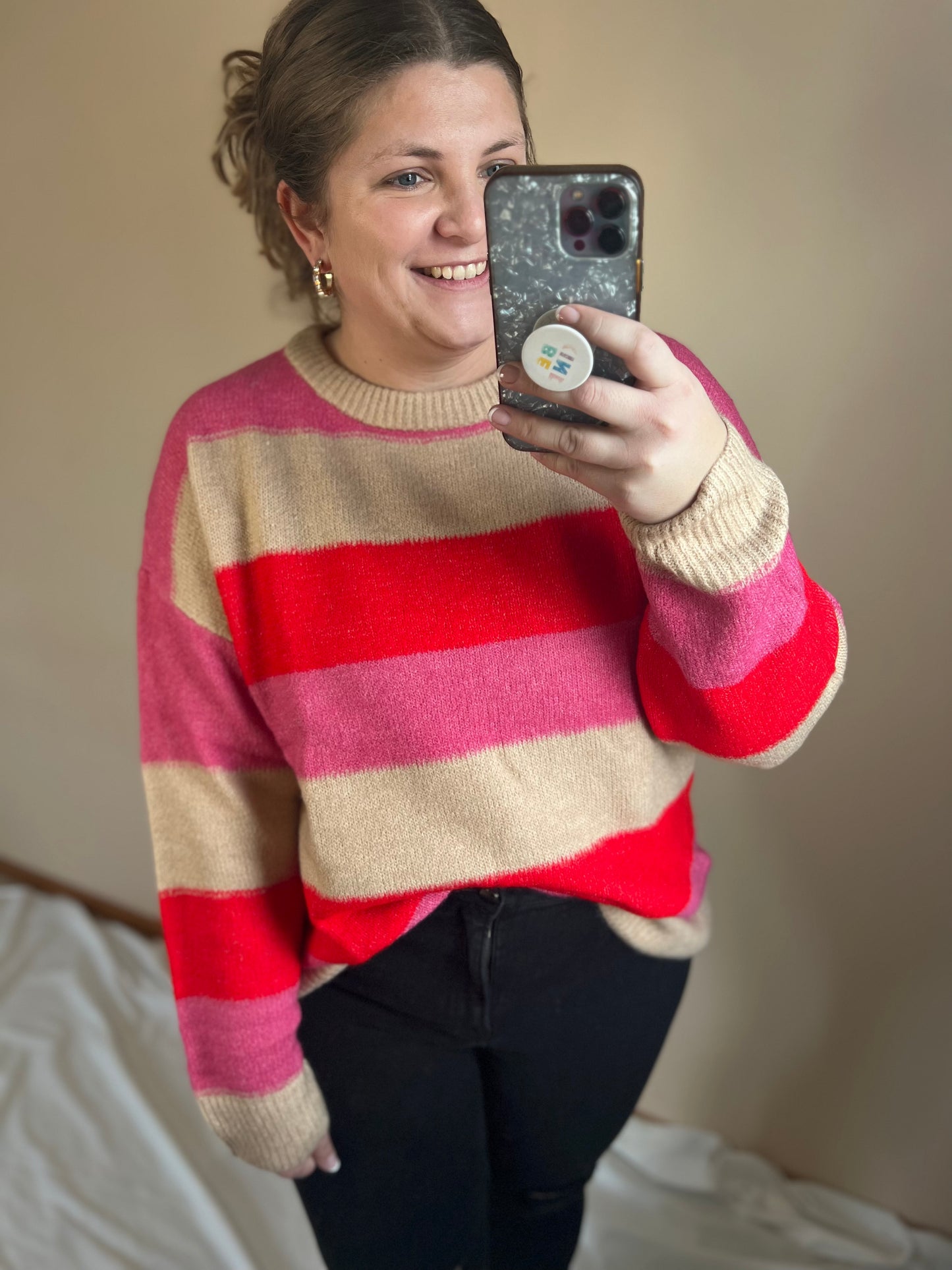 Pink Color Block Sweater