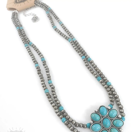 Flower Pendant Turquoise Necklace