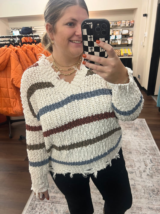 Distressed Striped Sweater