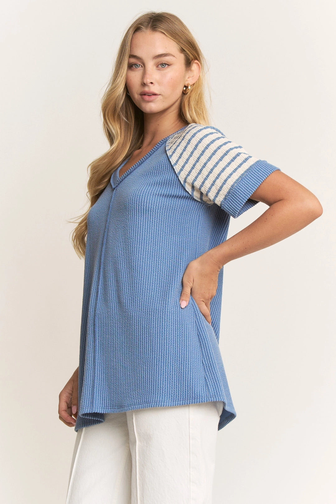 Denim Ribbed Short Sleeve