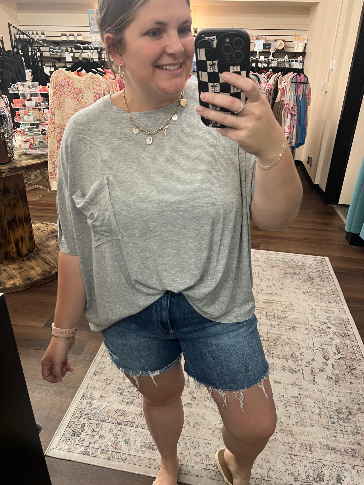 Ribbed Oversized Pocket Tee - H. Grey